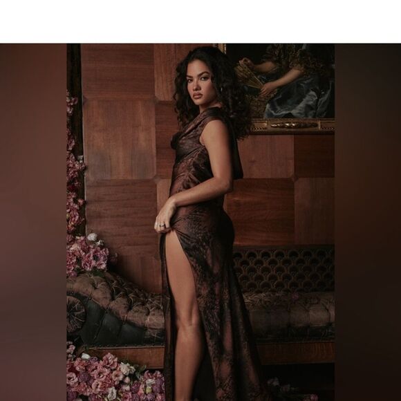 COPY - MWT HOUSE OF CB 'Alaina' Antique Copper Bias Cut Maxi dress Size XS - Picture 3 of 7